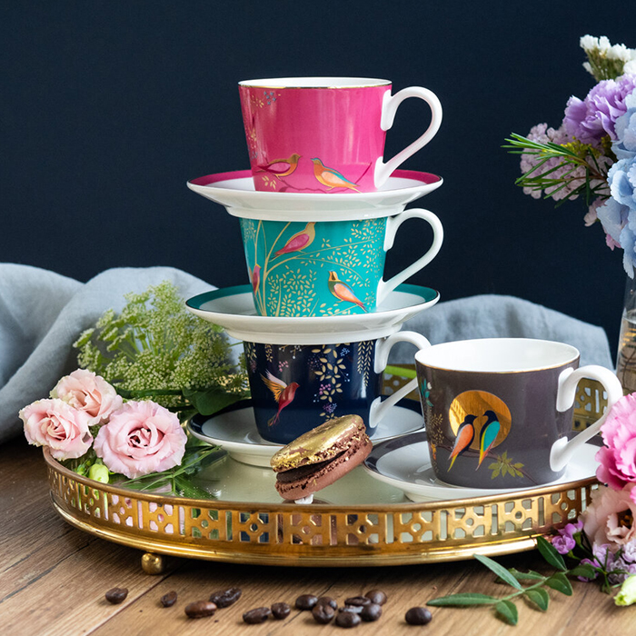Sara Miller London Chelsea Collection 4 fl oz Espresso Cups & Saucers 0.11L 4fl.oz. Set of 4